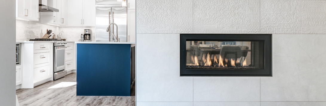 A sleek and modern double-sided fireplace for 2019