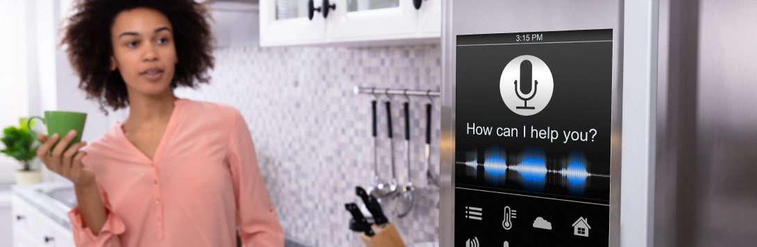 This smart refrigerator can play music, read recipes or create grocery lists using voice activated smart technology.
