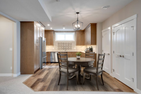 Basement kitchen with round table
