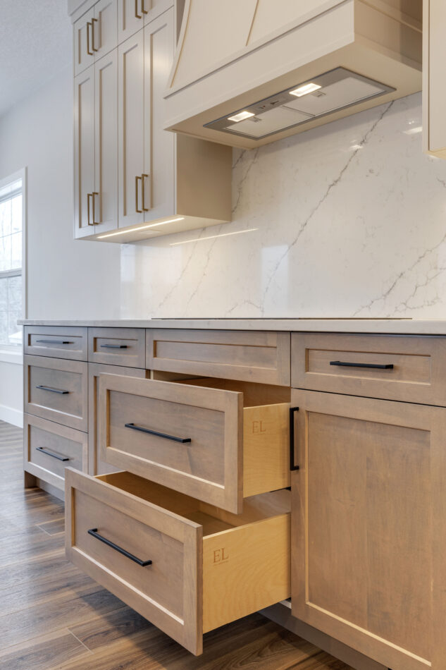 Dove-tail drawers in stain-grade cabinetry