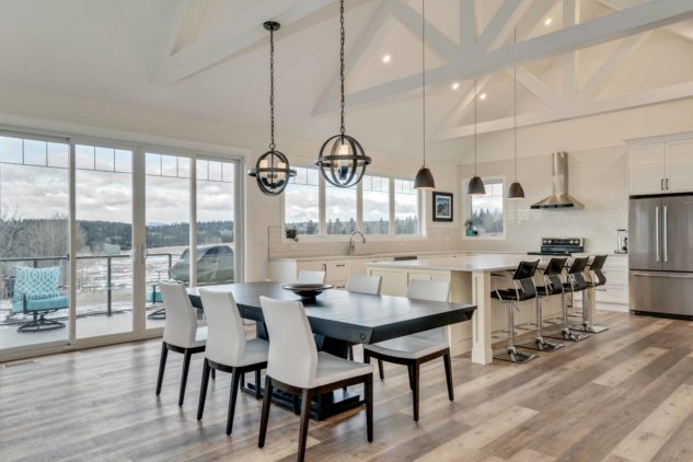 This custom new home construction has a gorgeous open concept kitchen and dining space