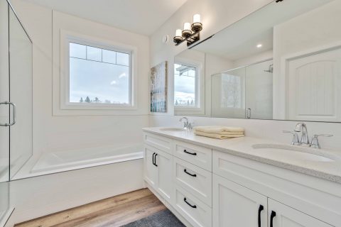 the master bathroom in this new home construction has dual his and hers sinks