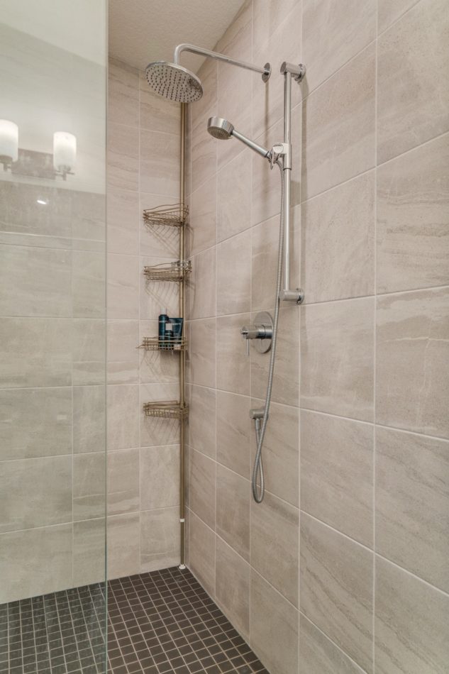 Walk-in tiled shower in the newly built master ensuite