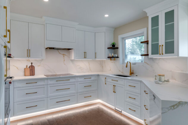White kitchen with under cabinet lighting