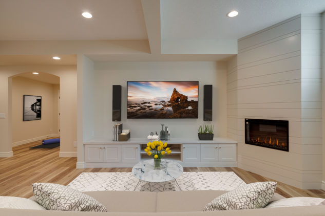 Custom Media unit and fireplace  in basement living room