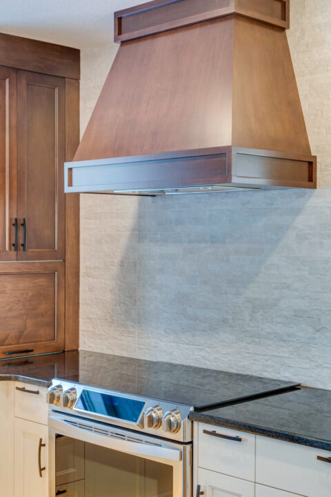 Custom stained wood hood fan