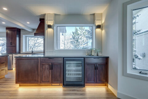 Coffee bar with wall sconces