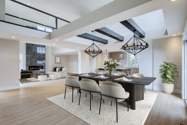 Dining room with stained beams