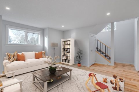 Family room; Living room with new staircase to the second floor