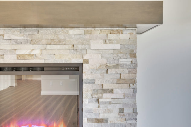 Stone faced fireplace