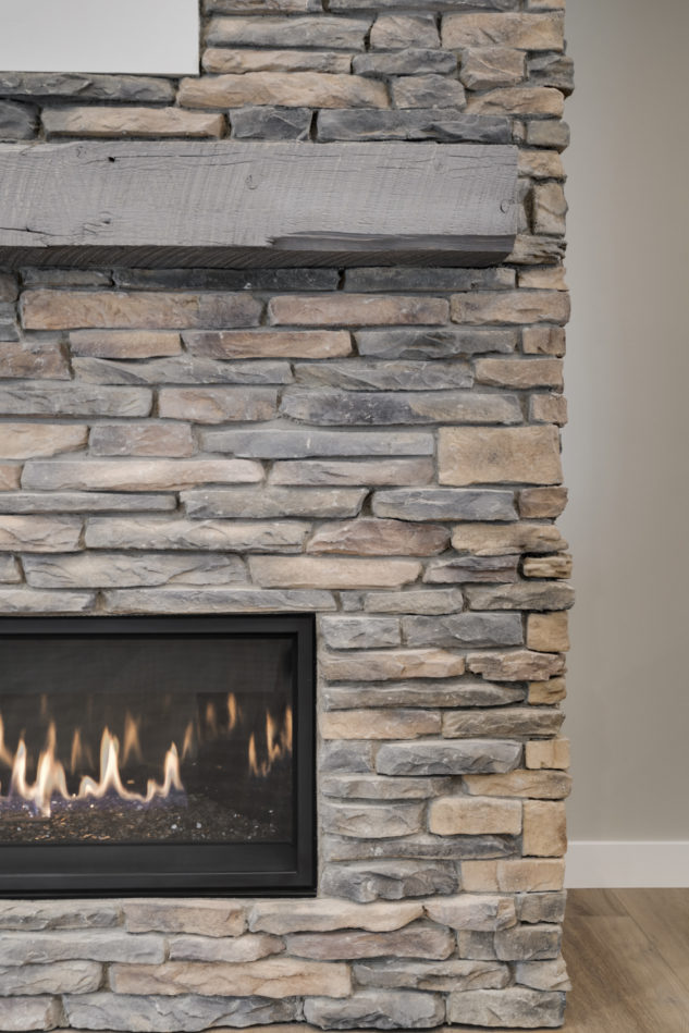 Stone faced fireplace 