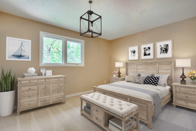 Master bedroom with farmhouse style furniture