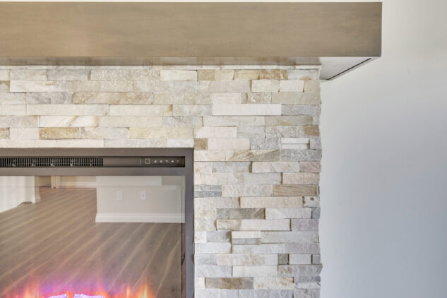 Stone faced fireplace