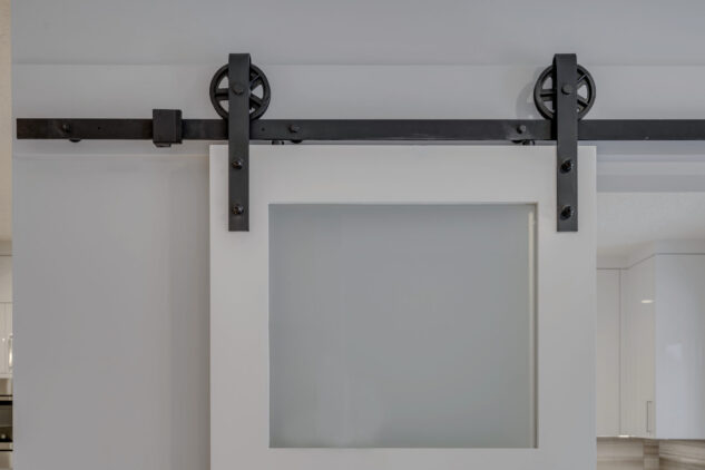 Barn door black hardware with glass French sliding door
