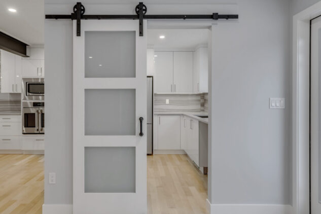 Barn door black hardware with glass French sliding door