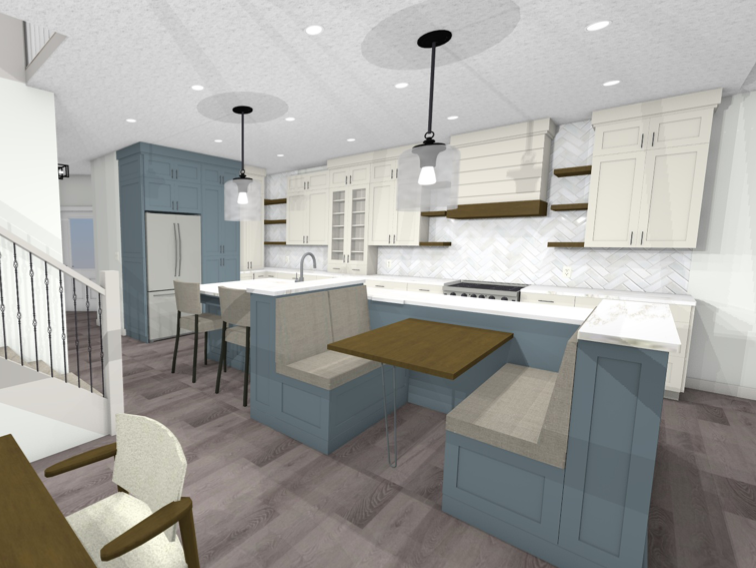 Kitchen with a banquette.