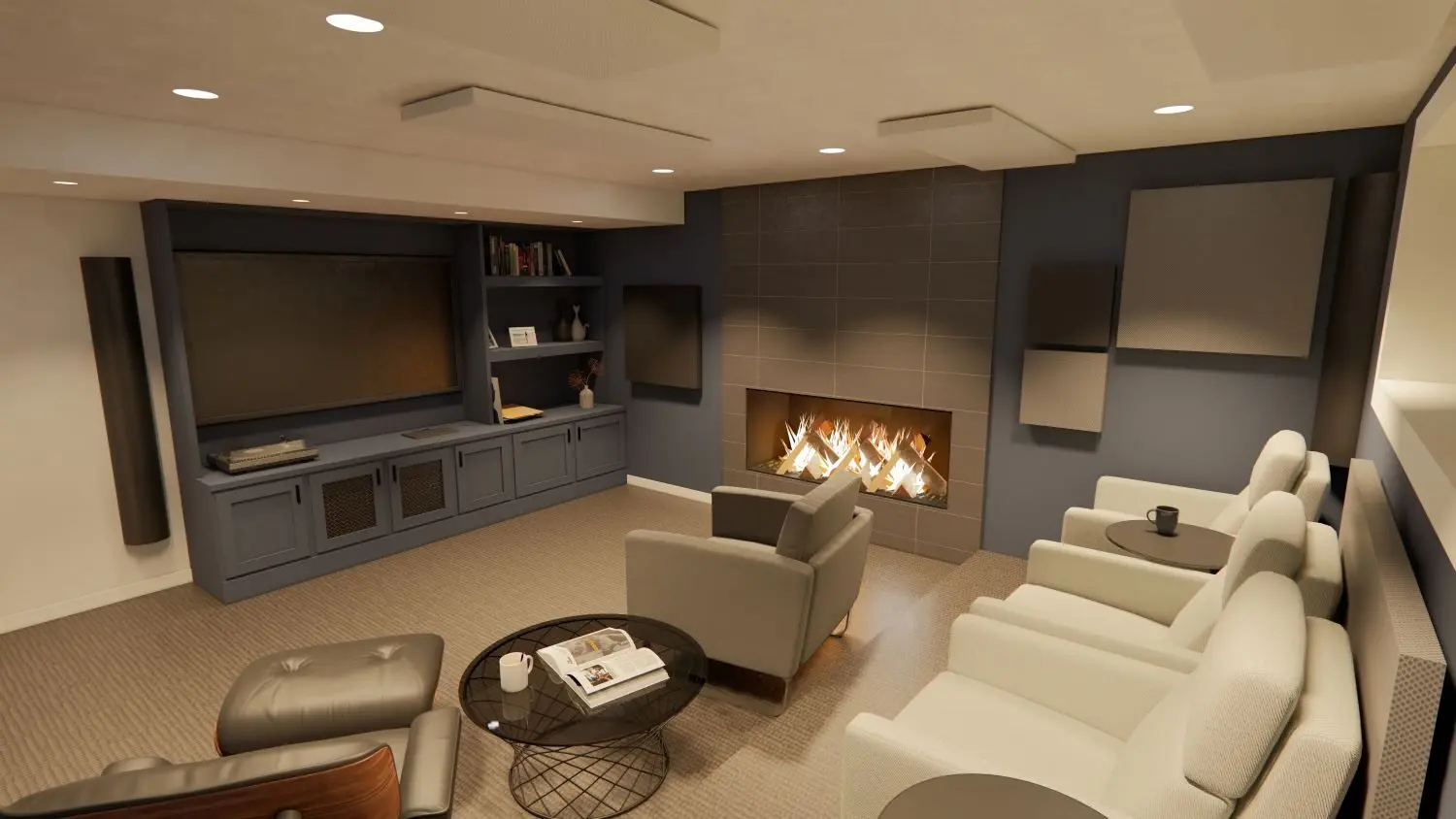 3D render of Calgary basement media room